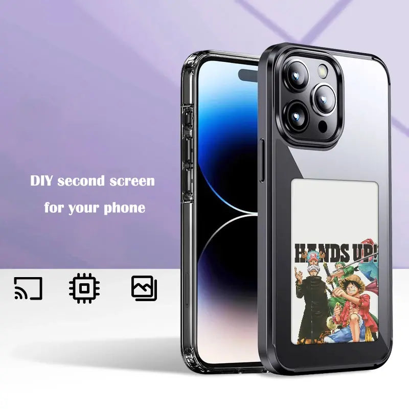 DIY E-Ink Phone Case for iPhone 13-15 𝐀𝐏𝐏 𝐎𝐩𝐞𝐫𝐚𝐭𝐢𝐨𝐧 Smart Photo Rear Projection Customized The Ink Screen Back Cover Personalize Your Phone case